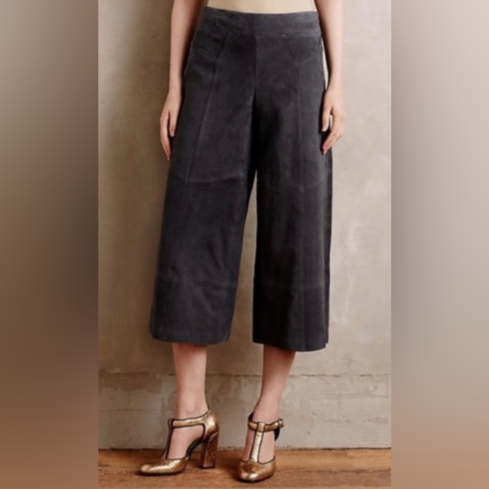 Anthro Elevenses Suede Wide Leg Cullotes Grey